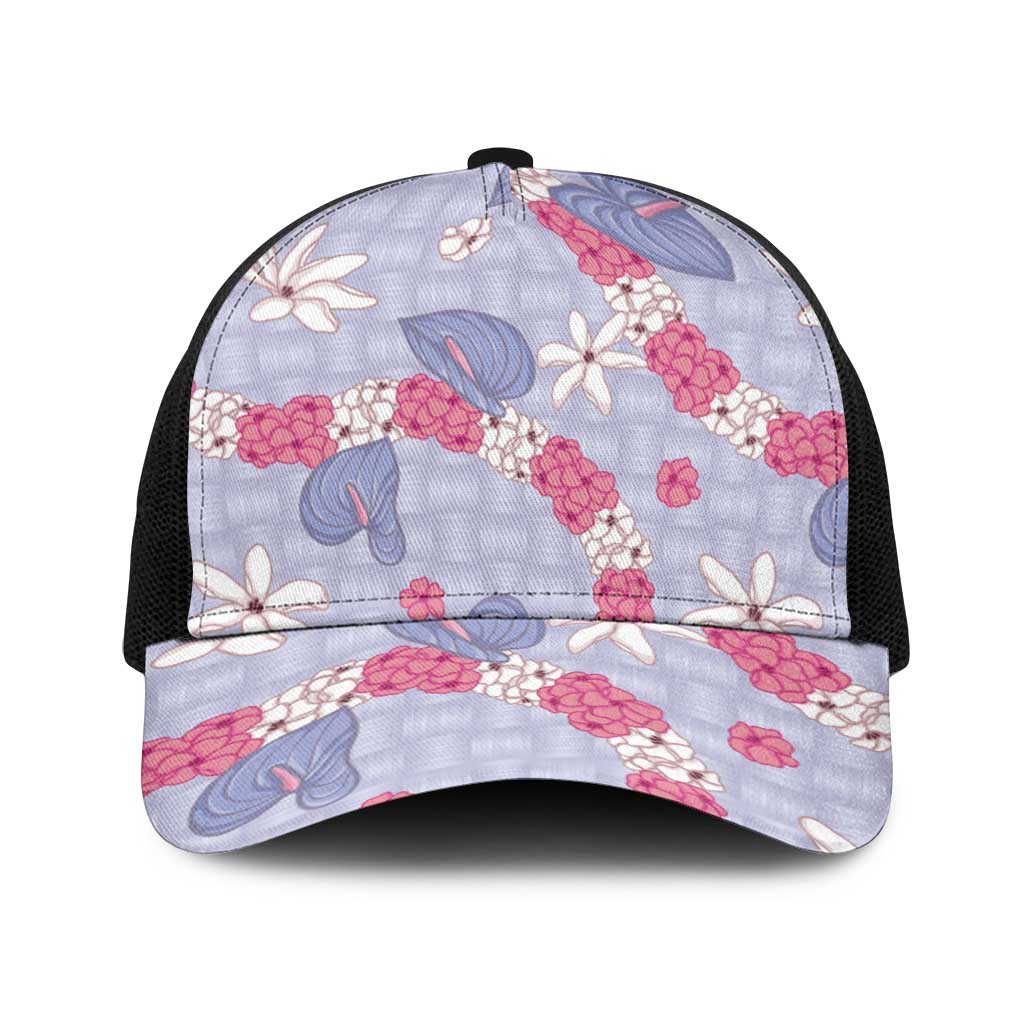 Hawaii Anthurium Tiare Pikake Lei Baseball Net Cap Poni Lauhala Art Pattern