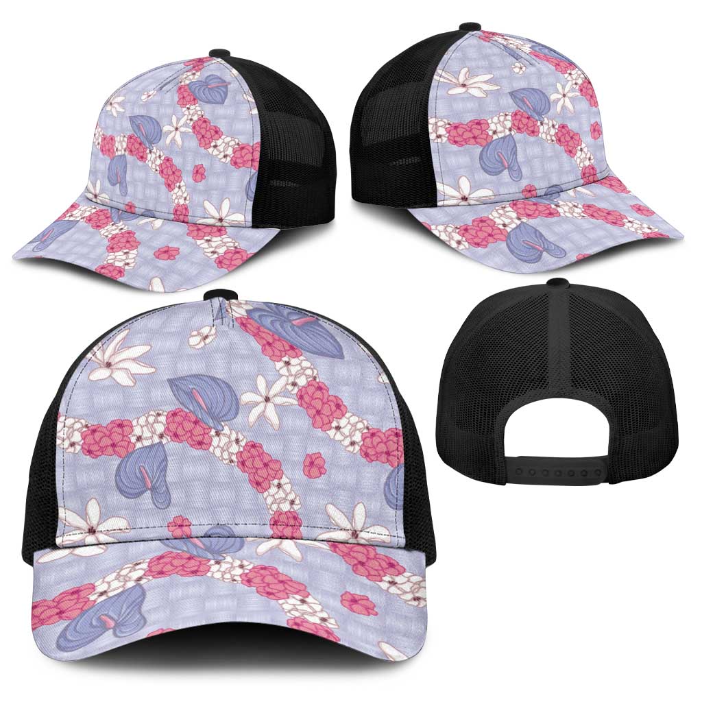 Hawaii Anthurium Tiare Pikake Lei Baseball Net Cap Poni Lauhala Art Pattern