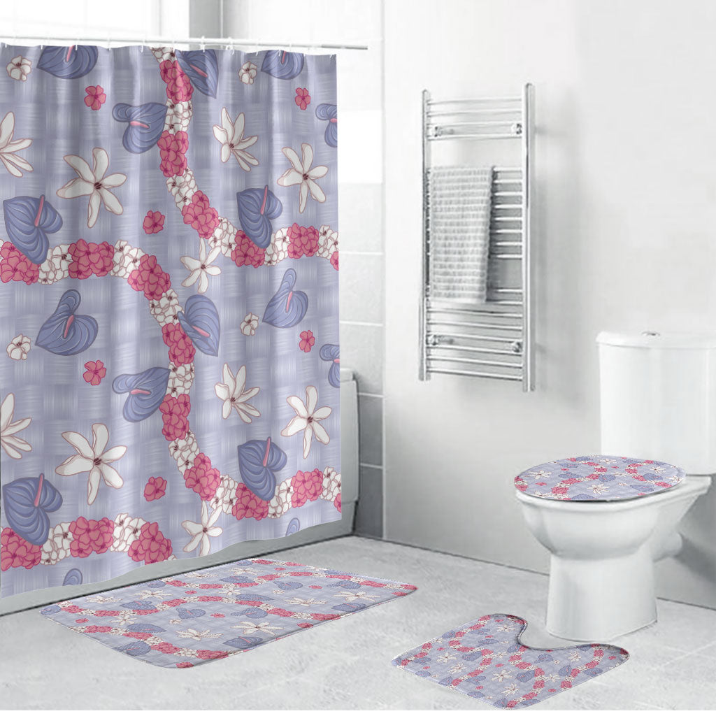 Hawaii Anthurium Tiare Pikake Lei Bathroom Set Poni Lauhala Art Pattern