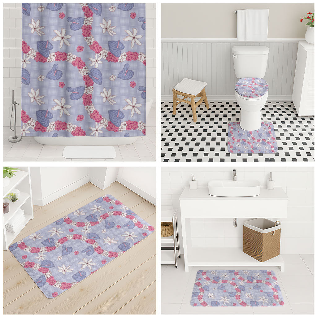 Hawaii Anthurium Tiare Pikake Lei Bathroom Set Poni Lauhala Art Pattern