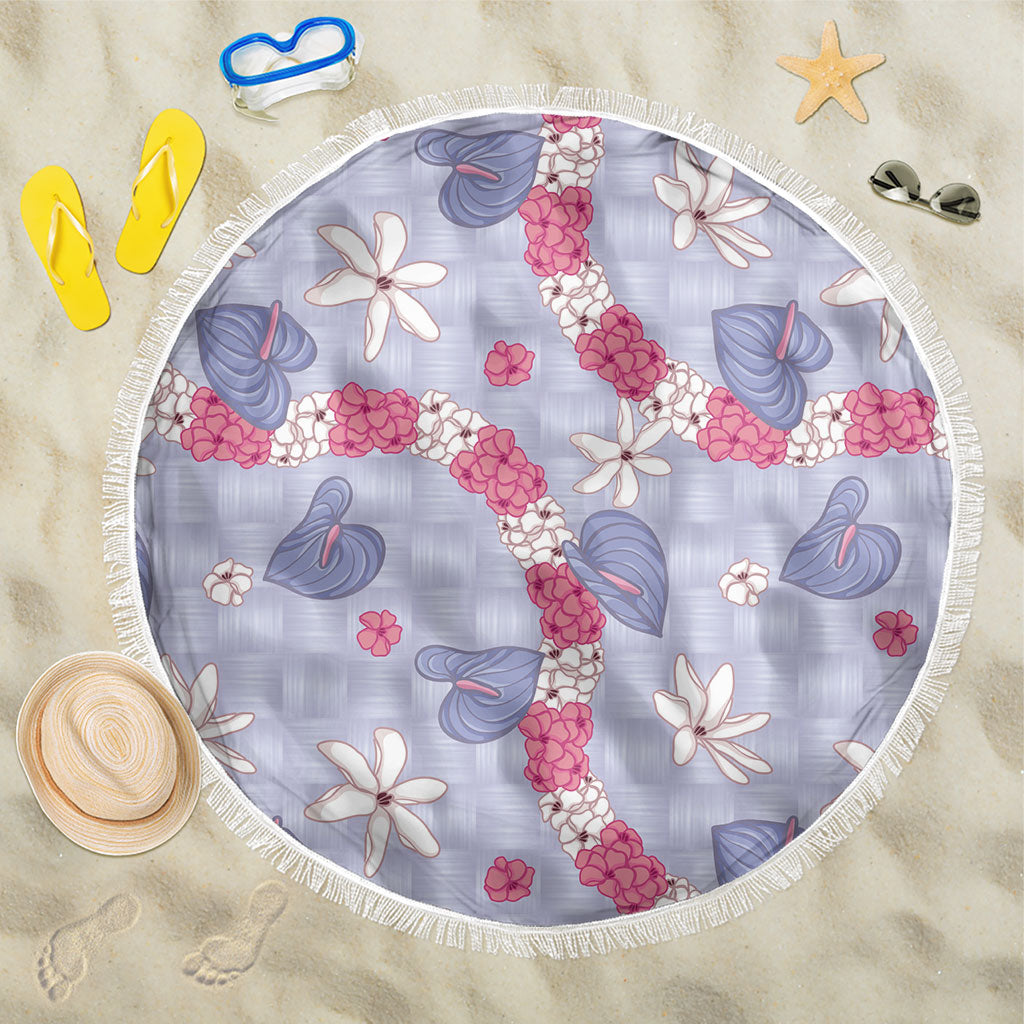 Hawaii Anthurium Tiare Pikake Lei Beach Blanket Poni Lauhala Art Pattern LT01 One Size 150cm Purple - Polynesian Pride