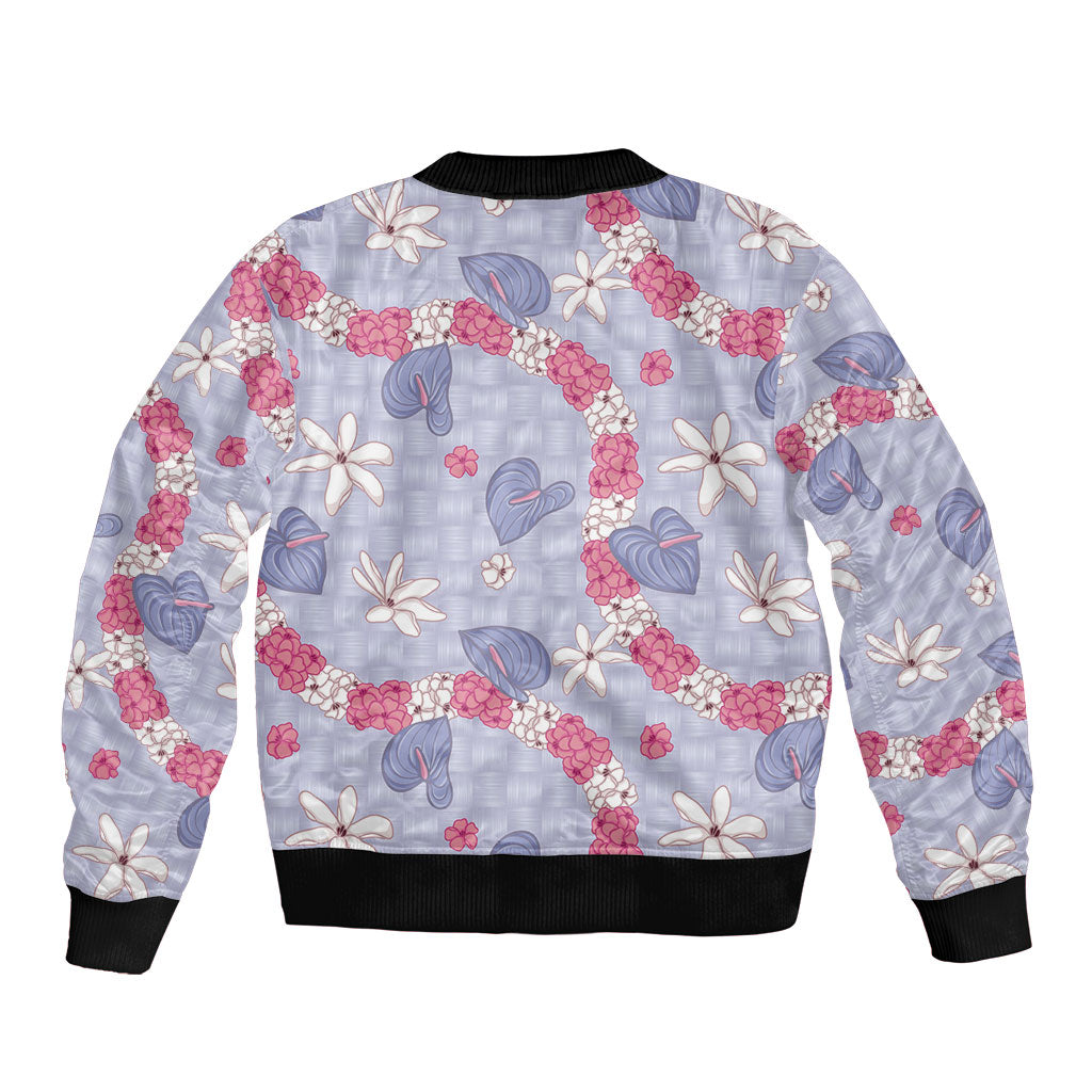 Hawaii Anthurium Tiare Pikake Lei Bomber Jacket Poni Lauhala Art Pattern