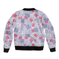 Hawaii Anthurium Tiare Pikake Lei Bomber Jacket Poni Lauhala Art Pattern