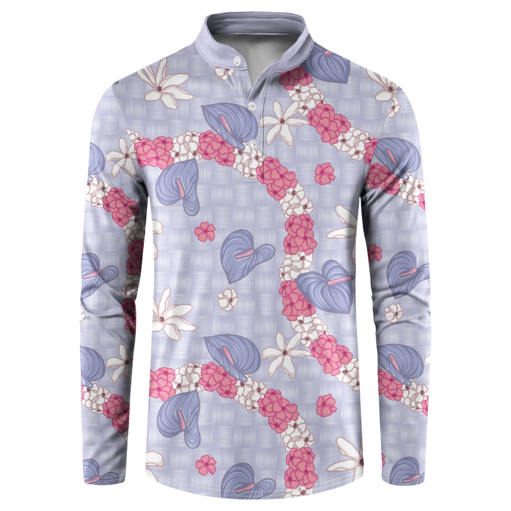 Hawaii Anthurium Tiare Pikake Lei Button Sweatshirt Poni Lauhala Art Pattern