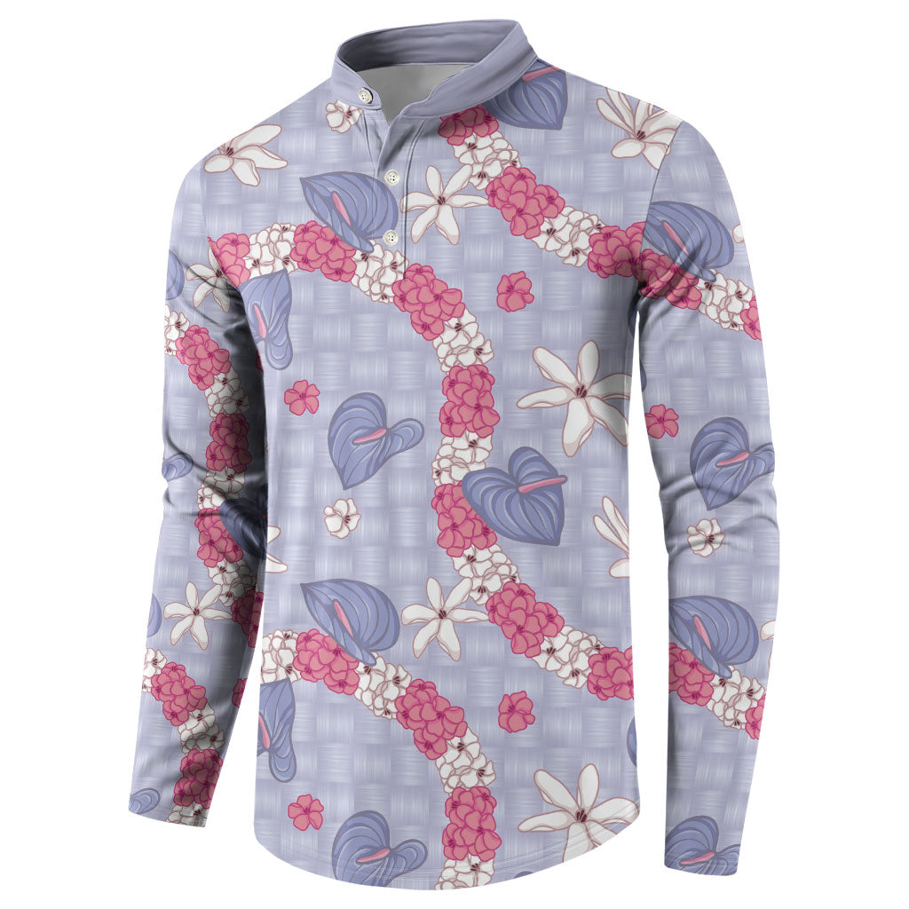 Hawaii Anthurium Tiare Pikake Lei Button Sweatshirt Poni Lauhala Art Pattern