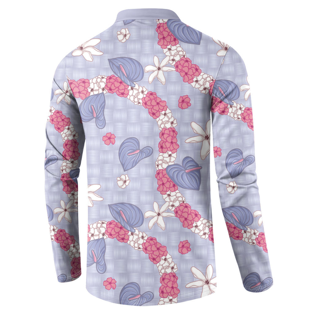 Hawaii Anthurium Tiare Pikake Lei Button Sweatshirt Poni Lauhala Art Pattern