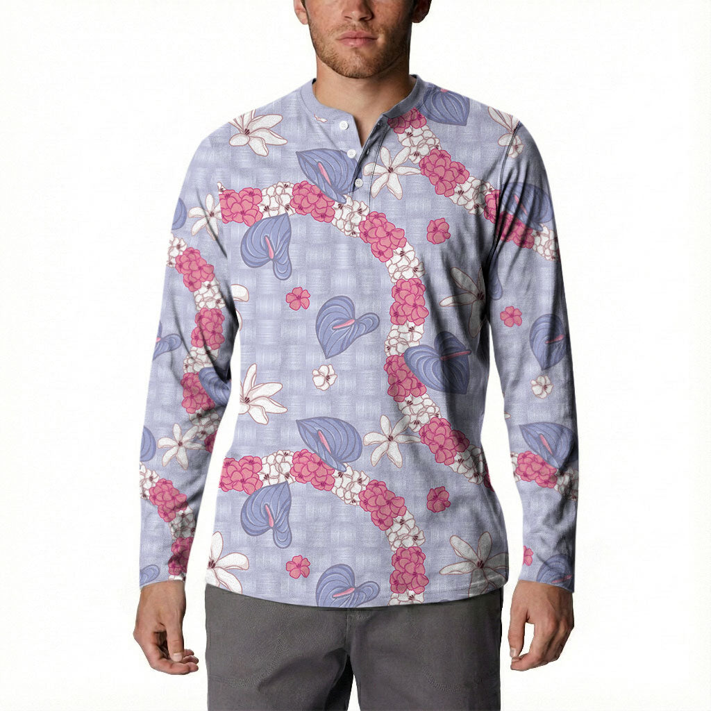 Hawaii Anthurium Tiare Pikake Lei Button Sweatshirt Poni Lauhala Art Pattern