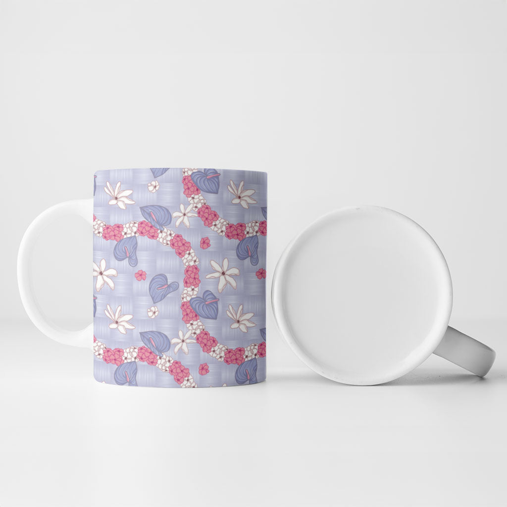 Hawaii Anthurium Tiare Pikake Lei Ceramic Mug Poni Lauhala Art Pattern