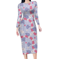 Hawaii Anthurium Tiare Pikake Lei Family Matching Long Sleeve Bodycon Dress and Hawaiian Shirt Poni Lauhala Art Pattern