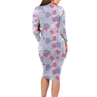 Hawaii Anthurium Tiare Pikake Lei Family Matching Long Sleeve Bodycon Dress and Hawaiian Shirt Poni Lauhala Art Pattern