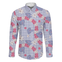 Hawaii Anthurium Tiare Pikake Lei Family Matching Off The Shoulder Long Sleeve Dress and Hawaiian Shirt Poni Lauhala Art Pattern LT01 Dad's Shirt - Long Sleeve Purple - Polynesian Pride