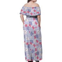 Hawaii Anthurium Tiare Pikake Lei Family Matching Off Shoulder Maxi Dress and Hawaiian Shirt Poni Lauhala Art Pattern LT01 - Polynesian Pride
