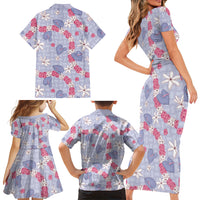 Hawaii Anthurium Tiare Pikake Lei Family Matching Short Sleeve Bodycon Dress and Hawaiian Shirt Poni Lauhala Art Pattern