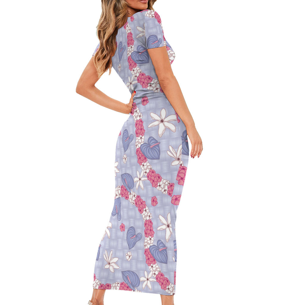 Hawaii Anthurium Tiare Pikake Lei Family Matching Short Sleeve Bodycon Dress and Hawaiian Shirt Poni Lauhala Art Pattern