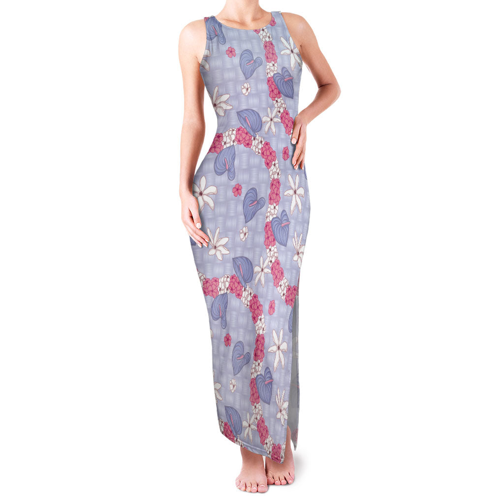 Hawaii Anthurium Tiare Pikake Lei Family Matching Tank Maxi Dress and Hawaiian Shirt Poni Lauhala Art Pattern