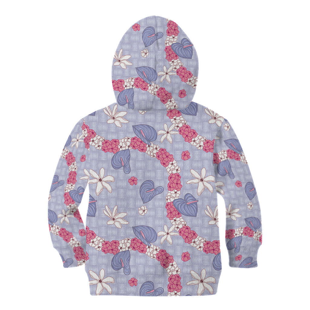 Hawaii Anthurium Tiare Pikake Lei Kid Hoodie Poni Lauhala Art Pattern