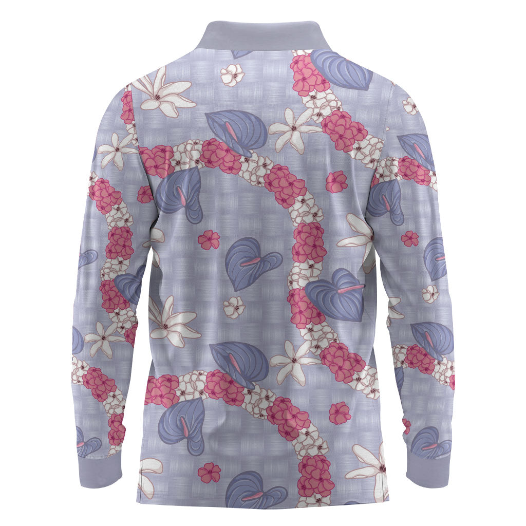 Hawaii Anthurium Tiare Pikake Lei Long Sleeve Polo Shirt Poni Lauhala Art Pattern
