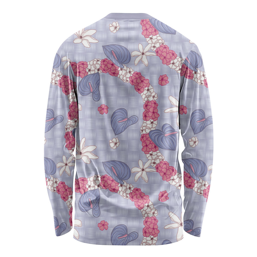 Hawaii Anthurium Tiare Pikake Lei Long Sleeve Shirt Poni Lauhala Art Pattern LT01 - Polynesian Pride