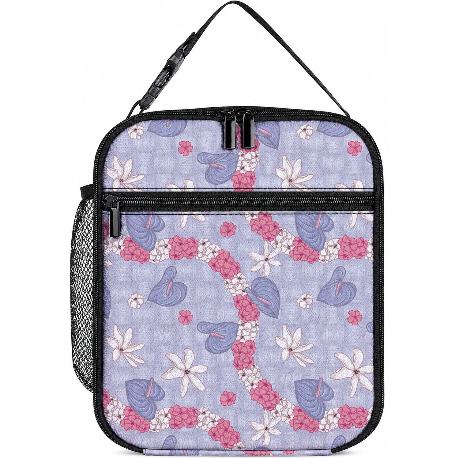 Hawaii Anthurium Tiare Pikake Lei Lunch Bag Poni Lauhala Art Pattern LT01 10.2 × 8.3 × 4.3 inch Purple - Polynesian Pride