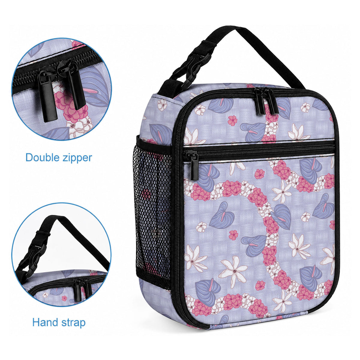 Hawaii Anthurium Tiare Pikake Lei Lunch Bag Poni Lauhala Art Pattern