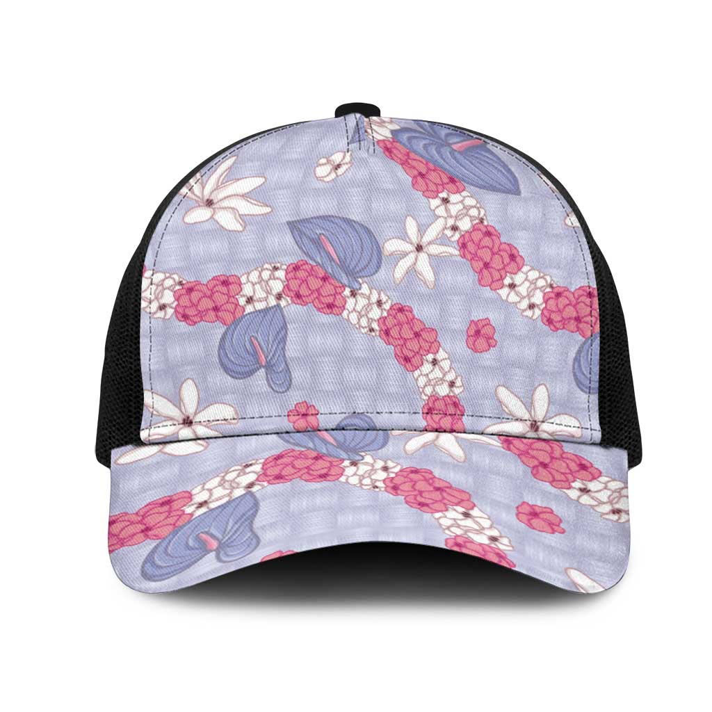 Hawaii Anthurium Tiare Pikake Lei Mesh Trucker Cap Poni Lauhala Art Pattern LT01 One Size Black Purple - Polynesian Pride