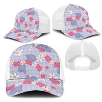 Hawaii Anthurium Tiare Pikake Lei Mesh Trucker Cap Poni Lauhala Art Pattern LT01 - Polynesian Pride