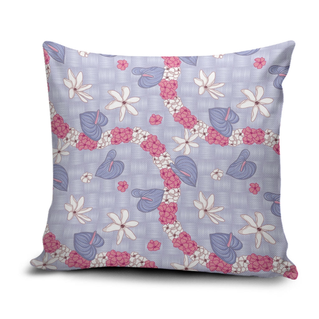 Hawaii Anthurium Tiare Pikake Lei Pillow Cover Poni Lauhala Art Pattern LT01 Purple - Polynesian Pride
