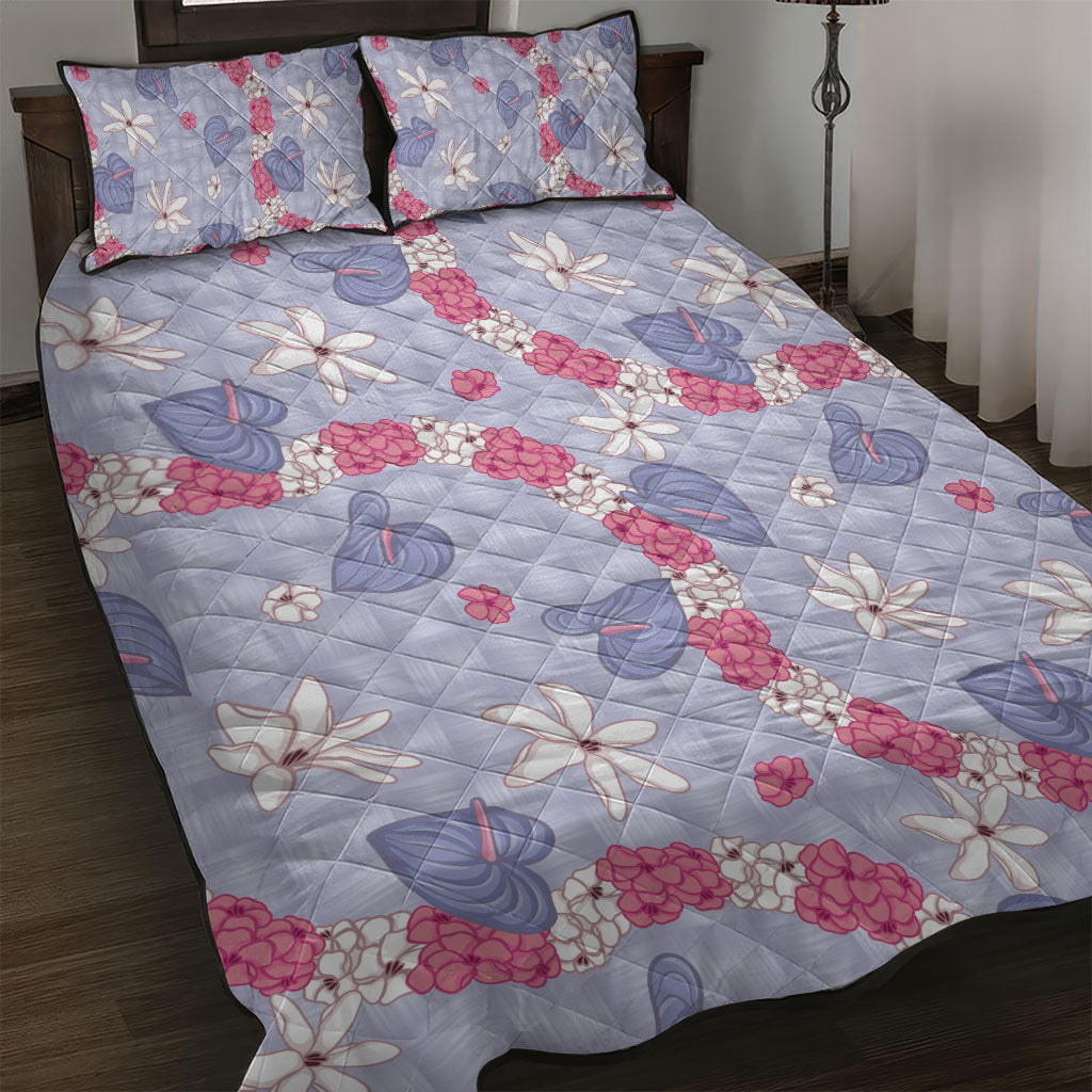 Hawaii Anthurium Tiare Pikake Lei Quilt Bed Set Poni Lauhala Art Pattern