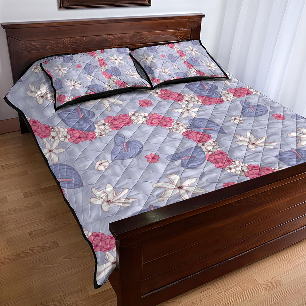 Hawaii Anthurium Tiare Pikake Lei Quilt Bed Set Poni Lauhala Art Pattern