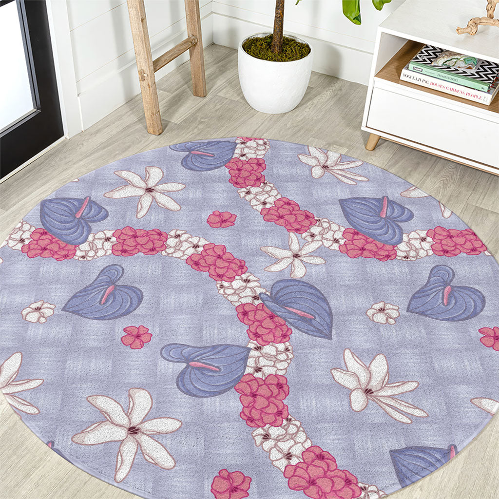 Hawaii Anthurium Tiare Pikake Lei Round Carpet Poni Lauhala Art Pattern
