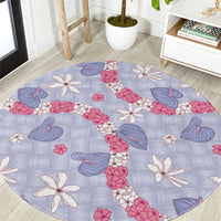 Hawaii Anthurium Tiare Pikake Lei Round Carpet Poni Lauhala Art Pattern