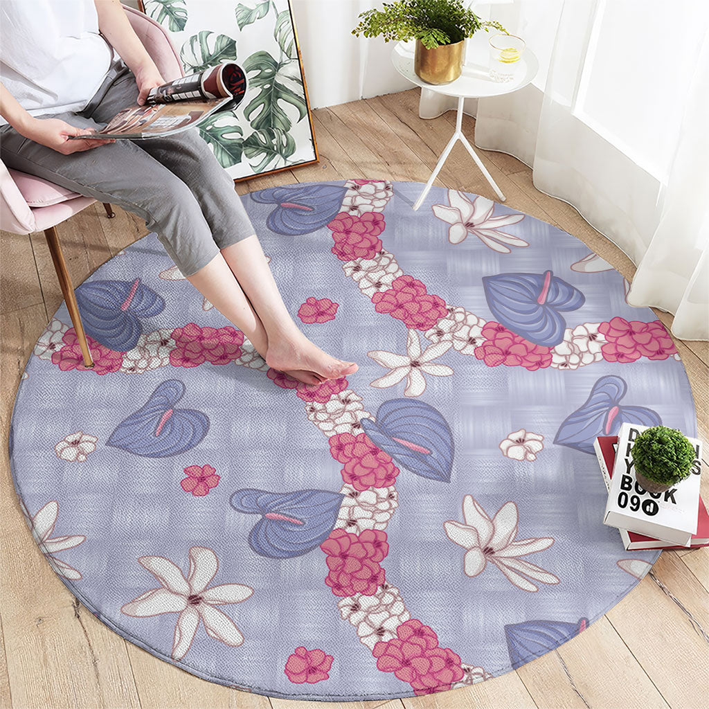 Hawaii Anthurium Tiare Pikake Lei Round Carpet Poni Lauhala Art Pattern