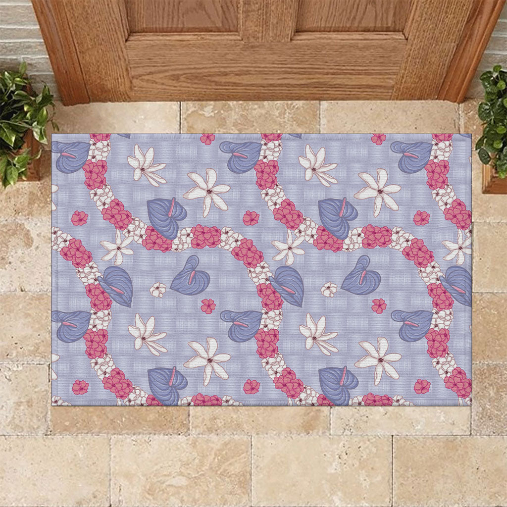 Hawaii Anthurium Tiare Pikake Lei Rubber Doormat Poni Lauhala Art Pattern LT01 Purple - Polynesian Pride