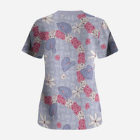 Hawaii Anthurium Tiare Pikake Lei Scrub Top Poni Lauhala Art Pattern