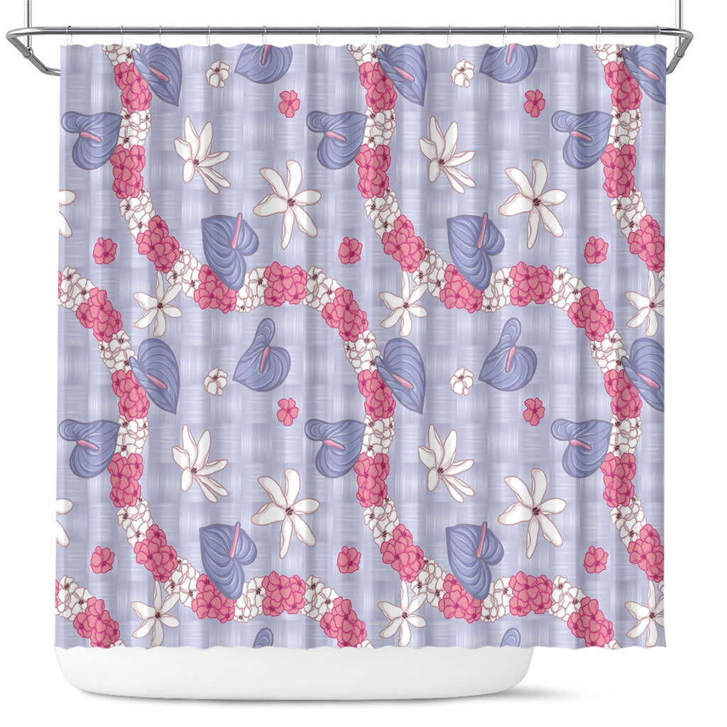 Hawaii Anthurium Tiare Pikake Lei Shower Curtain Poni Lauhala Art Pattern LT01 Purple - Polynesian Pride