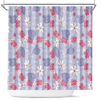 Hawaii Anthurium Tiare Pikake Lei Shower Curtain Poni Lauhala Art Pattern LT01 Purple - Polynesian Pride