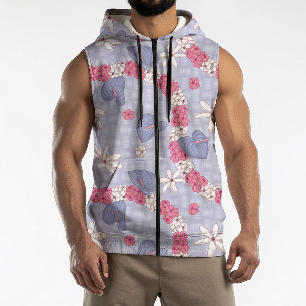 Hawaii Anthurium Tiare Pikake Lei Sleeveless Zip Hoodie Poni Lauhala Art Pattern LT01 - Polynesian Pride