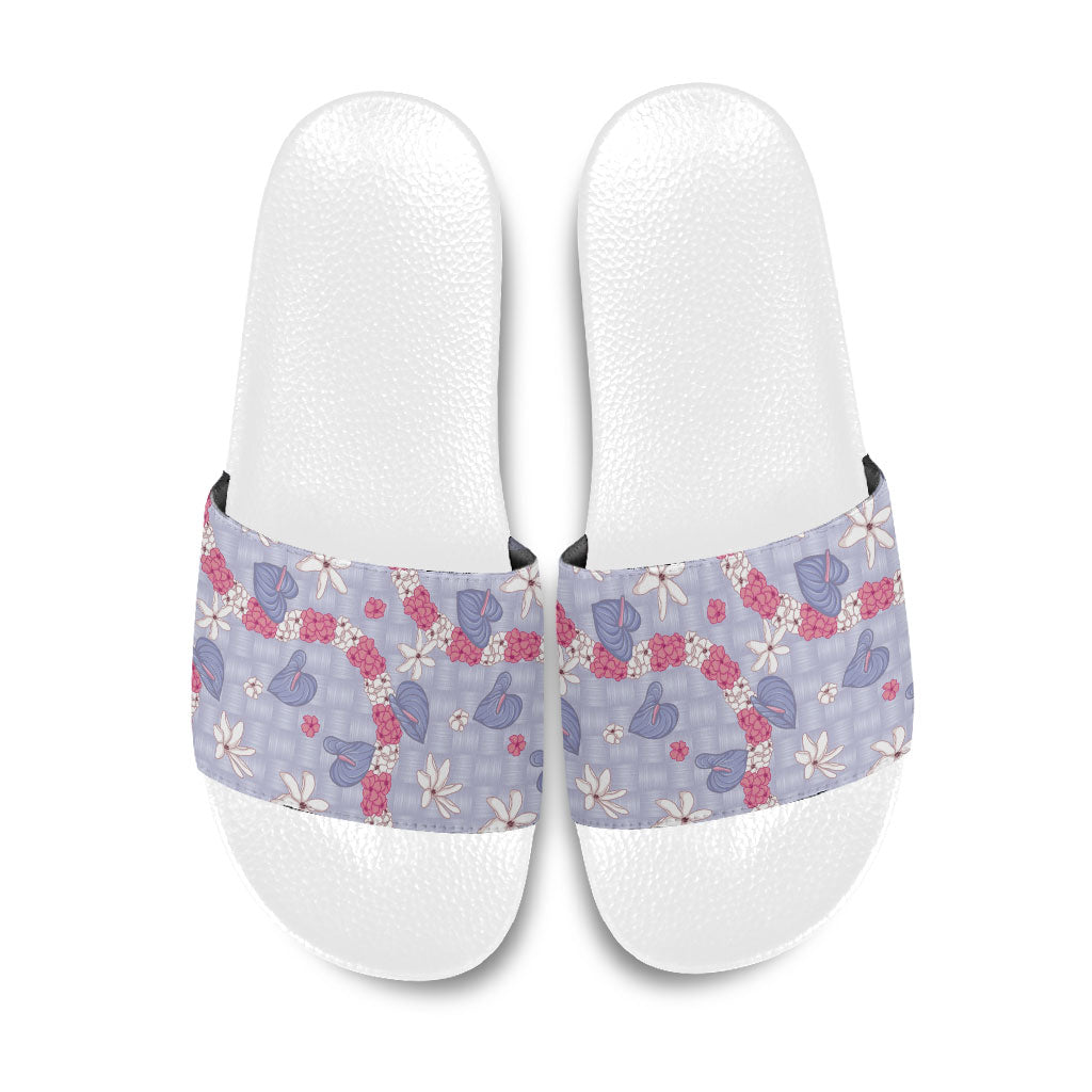 Hawaii Anthurium Tiare Pikake Lei Slide Sandals Poni Lauhala Art Pattern