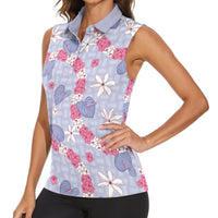 Hawaii Anthurium Tiare Pikake Lei Women Sleeveless Polo Shirt Poni Lauhala Art Pattern
