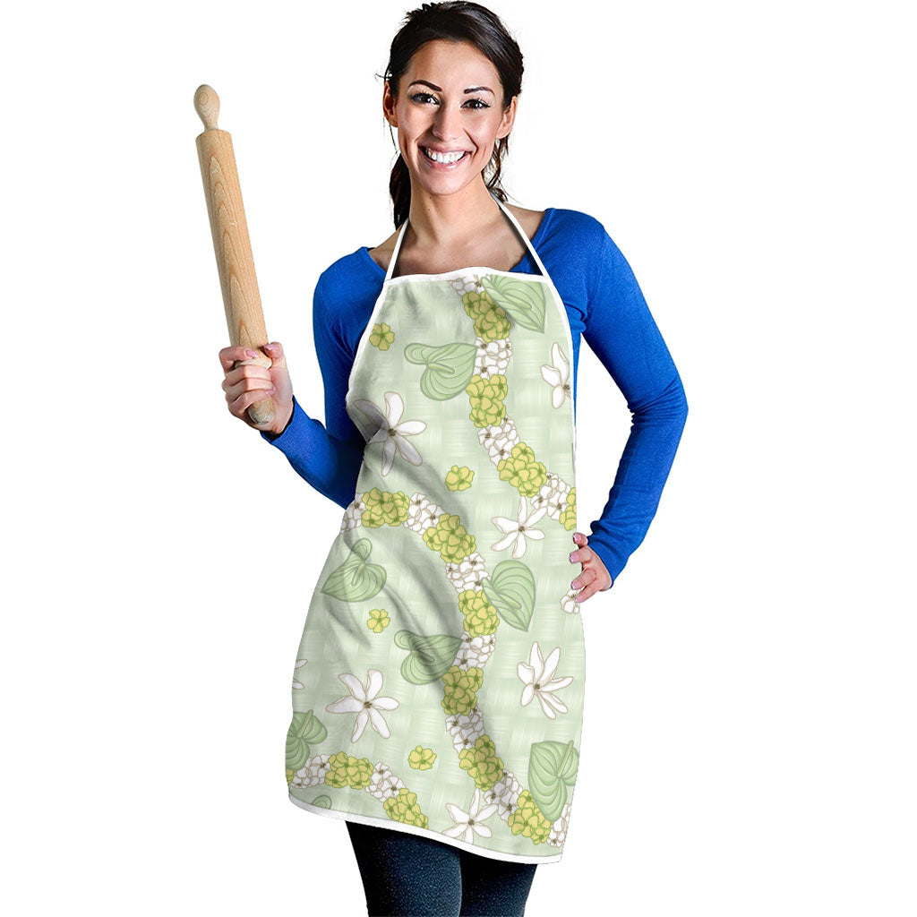 Hawaii Anthurium Tiare Pikake Lei Apron Sage Green Lauhala Art Pattern