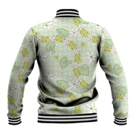 Hawaii Anthurium Tiare Pikake Lei Baseball Jacket Sage Green Lauhala Art Pattern