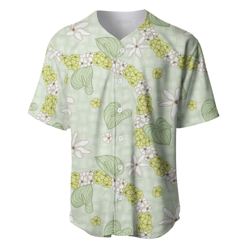 Hawaii Anthurium Tiare Pikake Lei Baseball Jersey Sage Green Lauhala Art Pattern