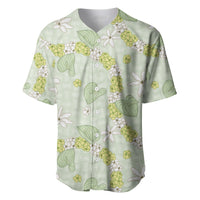 Hawaii Anthurium Tiare Pikake Lei Baseball Jersey Sage Green Lauhala Art Pattern