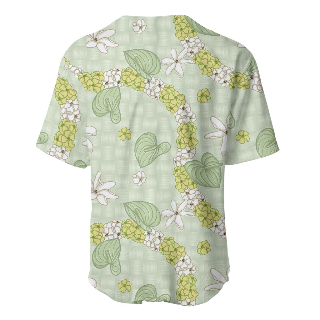 Hawaii Anthurium Tiare Pikake Lei Baseball Jersey Sage Green Lauhala Art Pattern