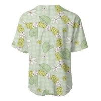 Hawaii Anthurium Tiare Pikake Lei Baseball Jersey Sage Green Lauhala Art Pattern
