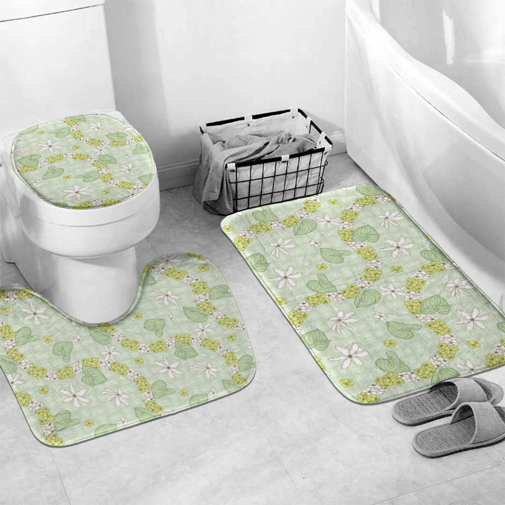 Hawaii Anthurium Tiare Pikake Lei Bathroom Set Sage Green Lauhala Art Pattern