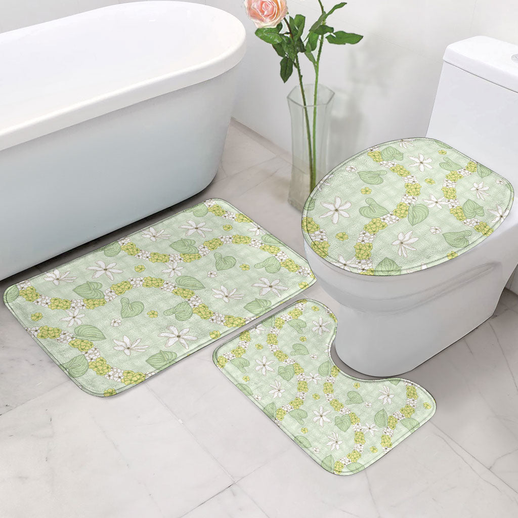 Hawaii Anthurium Tiare Pikake Lei Bathroom Set Sage Green Lauhala Art Pattern