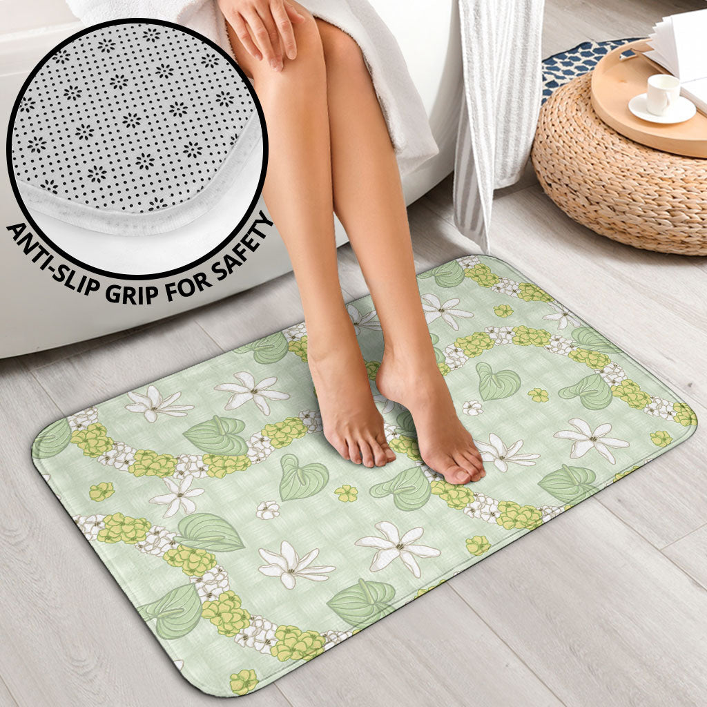 Hawaii Anthurium Tiare Pikake Lei Bathroom Set Sage Green Lauhala Art Pattern