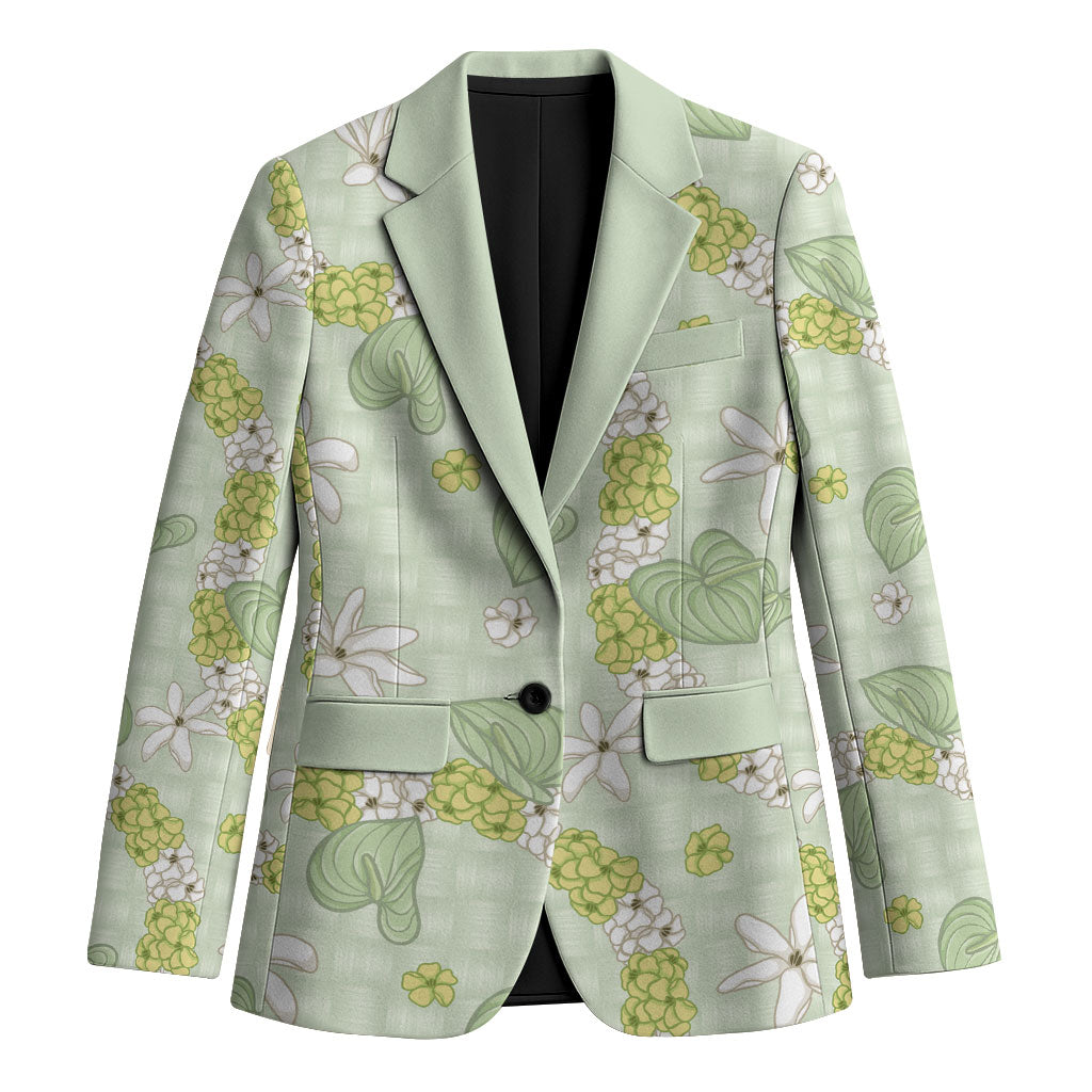 Hawaii Anthurium Tiare Pikake Lei Blazer Sage Green Lauhala Art Pattern