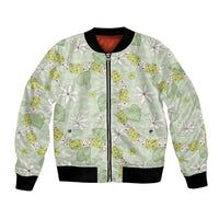 Hawaii Anthurium Tiare Pikake Lei Bomber Jacket Sage Green Lauhala Art Pattern